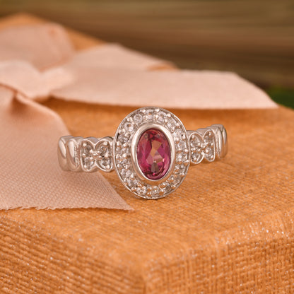 White Topaz & Pink Topaz Oval 925 Sterling Silver Ring