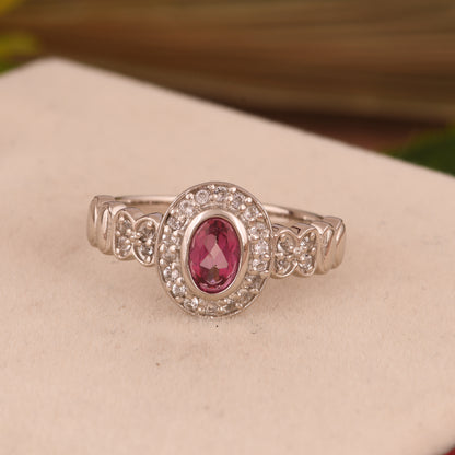 White Topaz & Pink Topaz Oval 925 Sterling Silver Ring