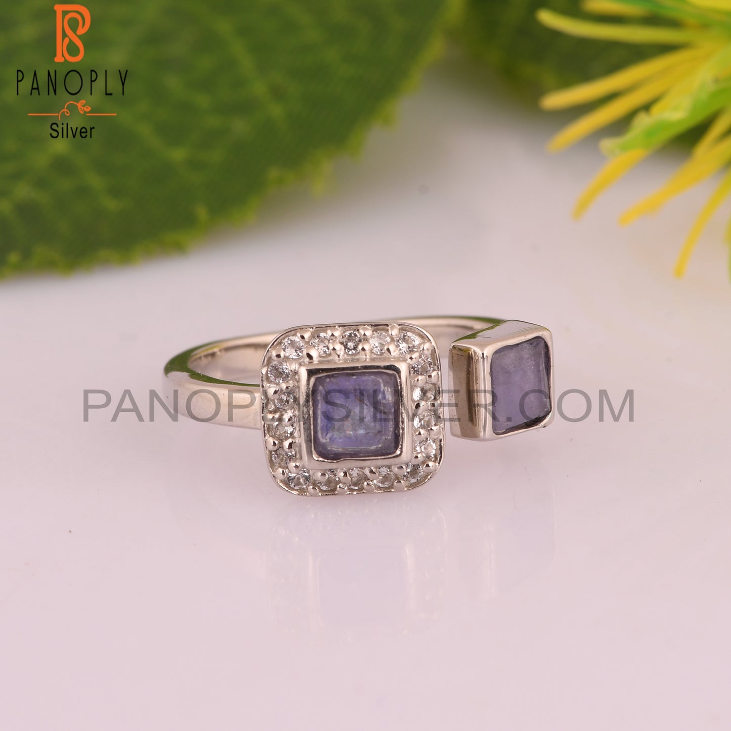White Topaz & Tanzanite 925 Sterling Silver Adjustable Ring