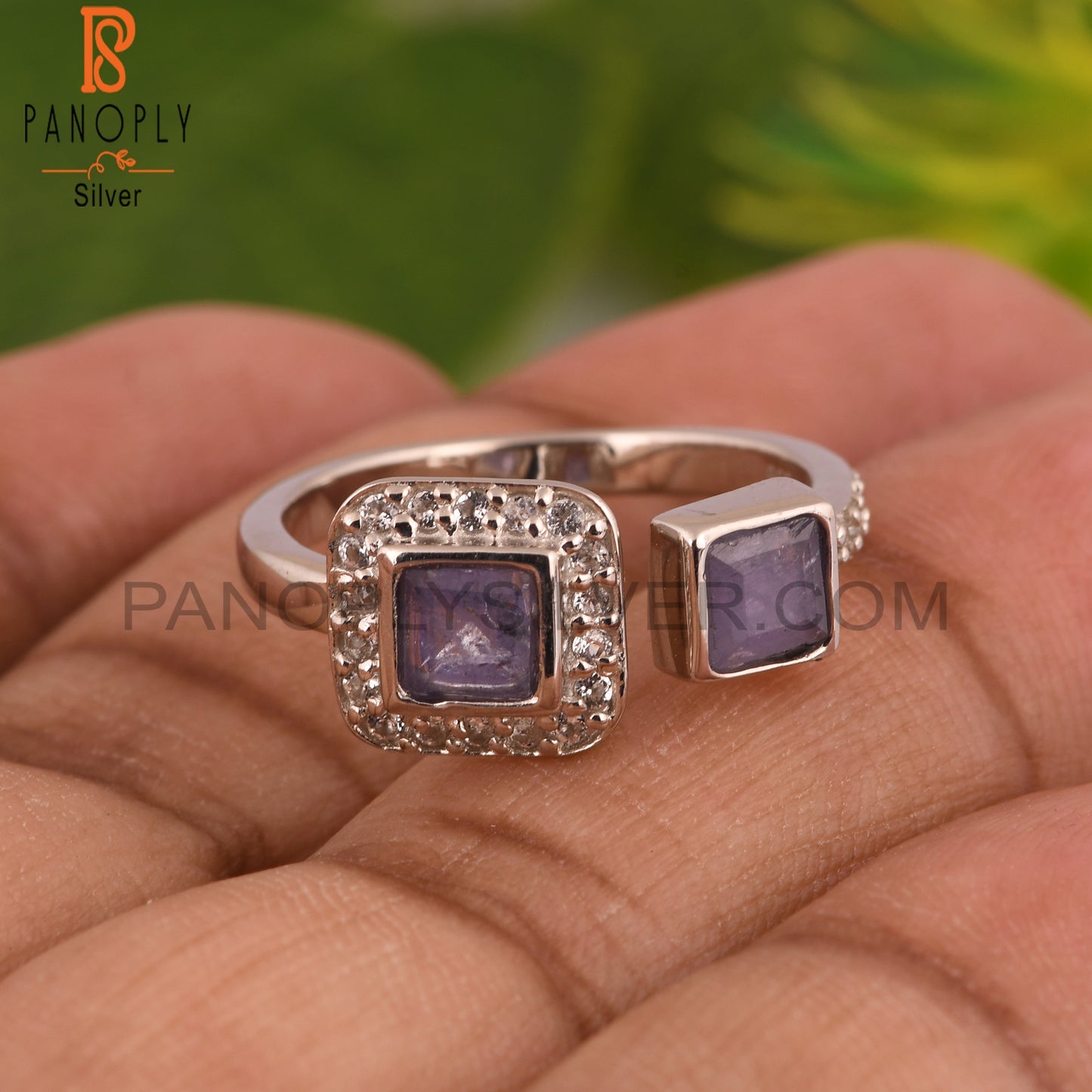 White Topaz & Tanzanite 925 Sterling Silver Adjustable Ring