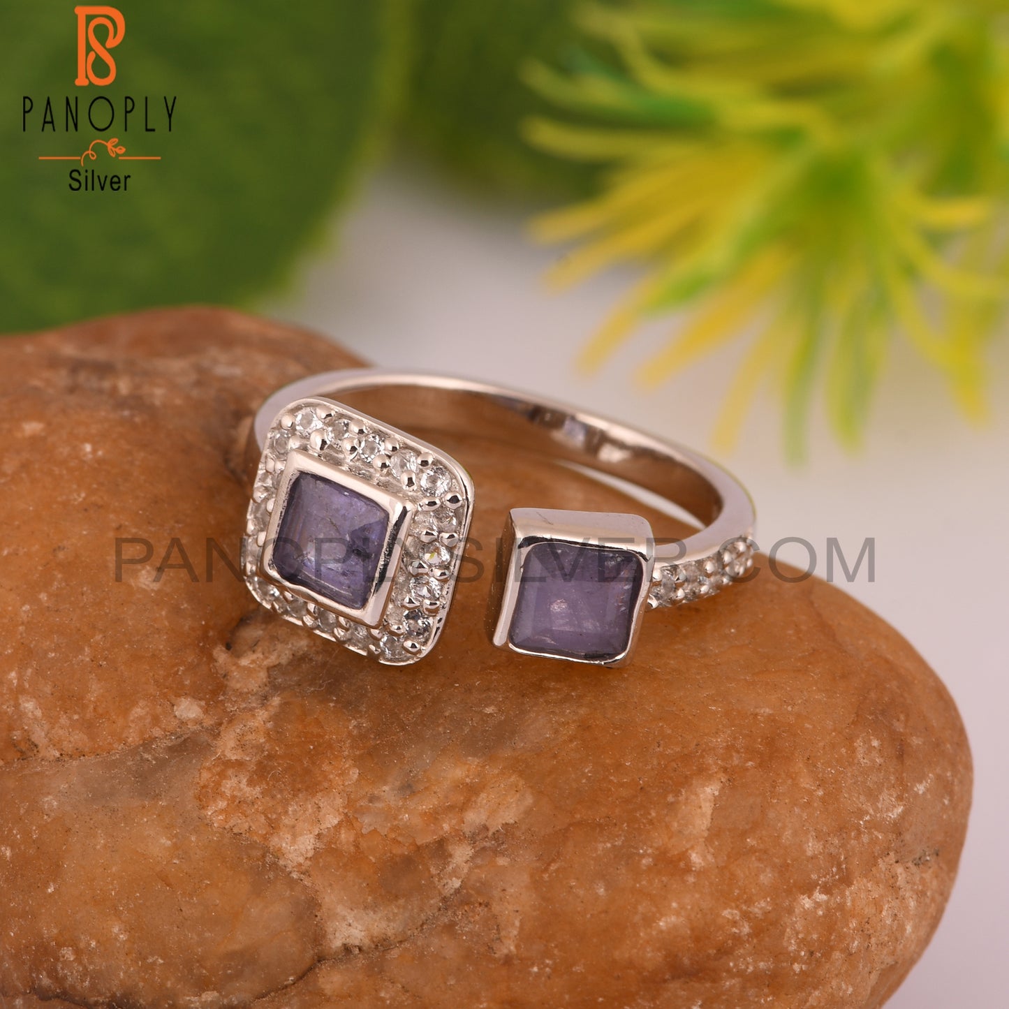 White Topaz & Tanzanite 925 Sterling Silver Adjustable Ring