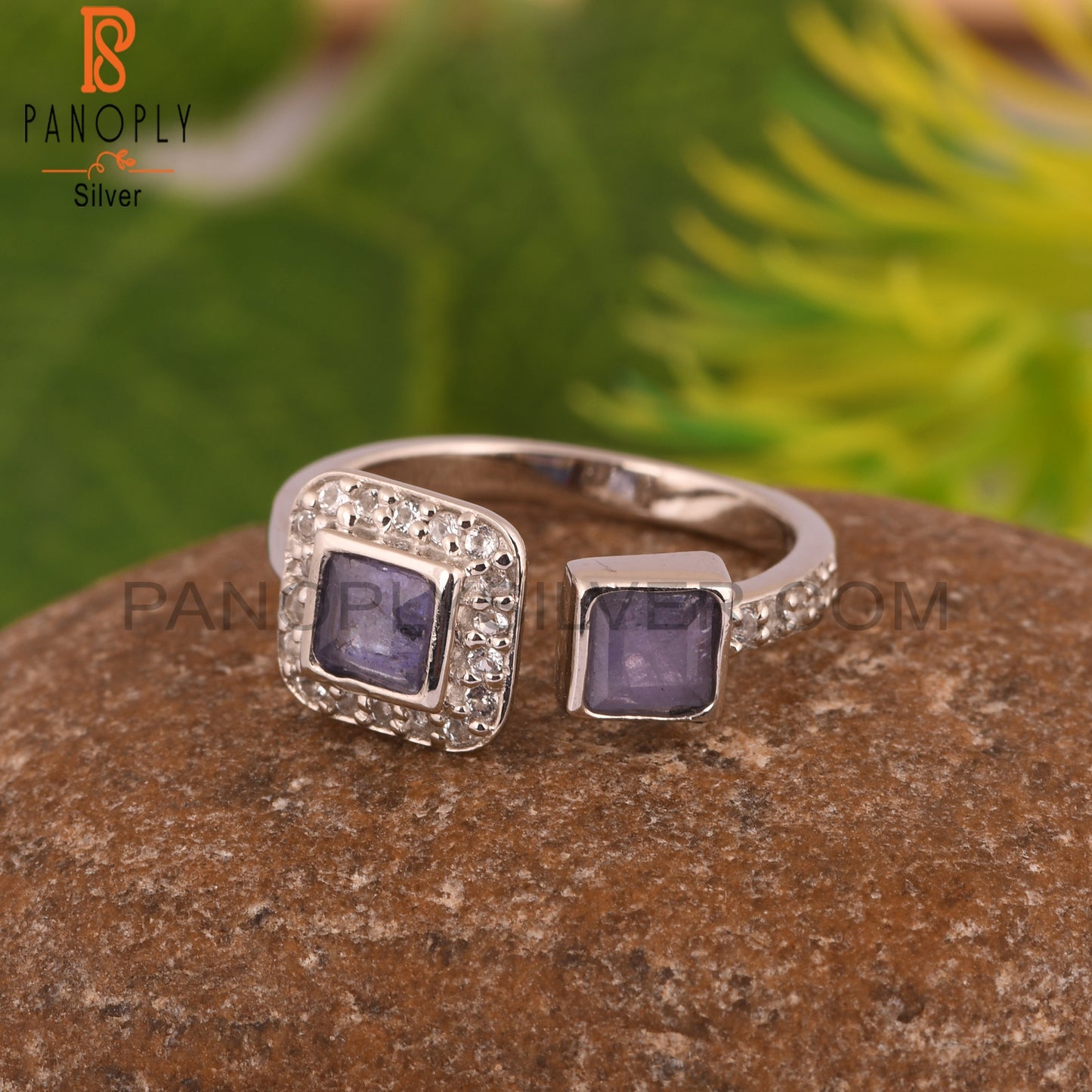 White Topaz & Tanzanite 925 Sterling Silver Adjustable Ring