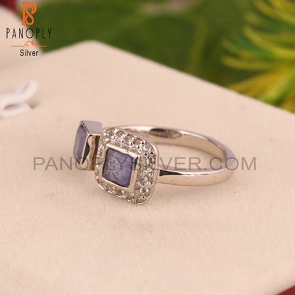 White Topaz & Tanzanite 925 Sterling Silver Adjustable Ring
