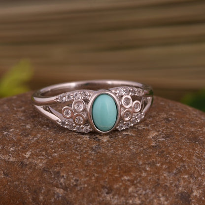 Arizona Turquoise & White Topaz S 925 Oval Shape Ring