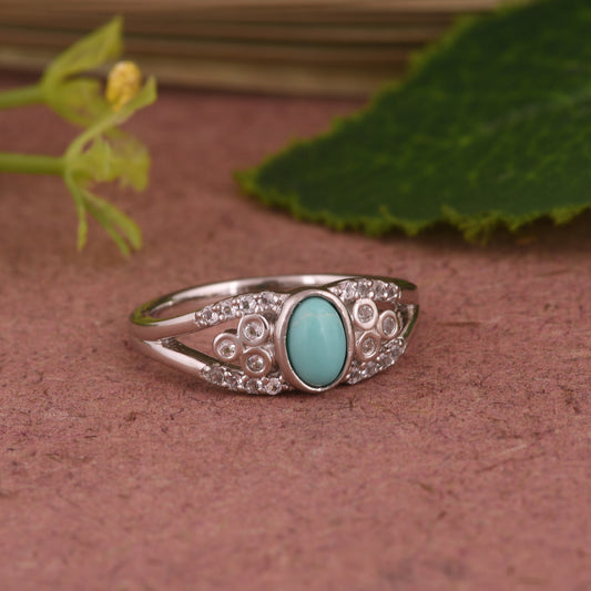 Arizona Turquoise & White Topaz S 925 Oval Shape Ring