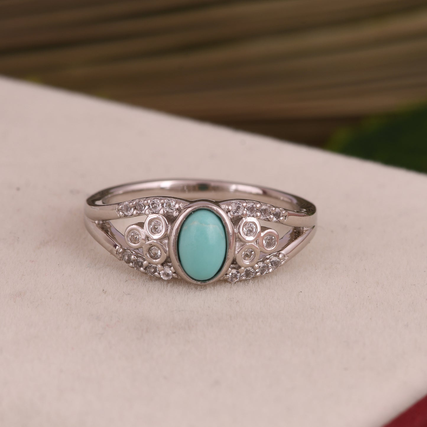 Arizona Turquoise & White Topaz S 925 Oval Shape Ring
