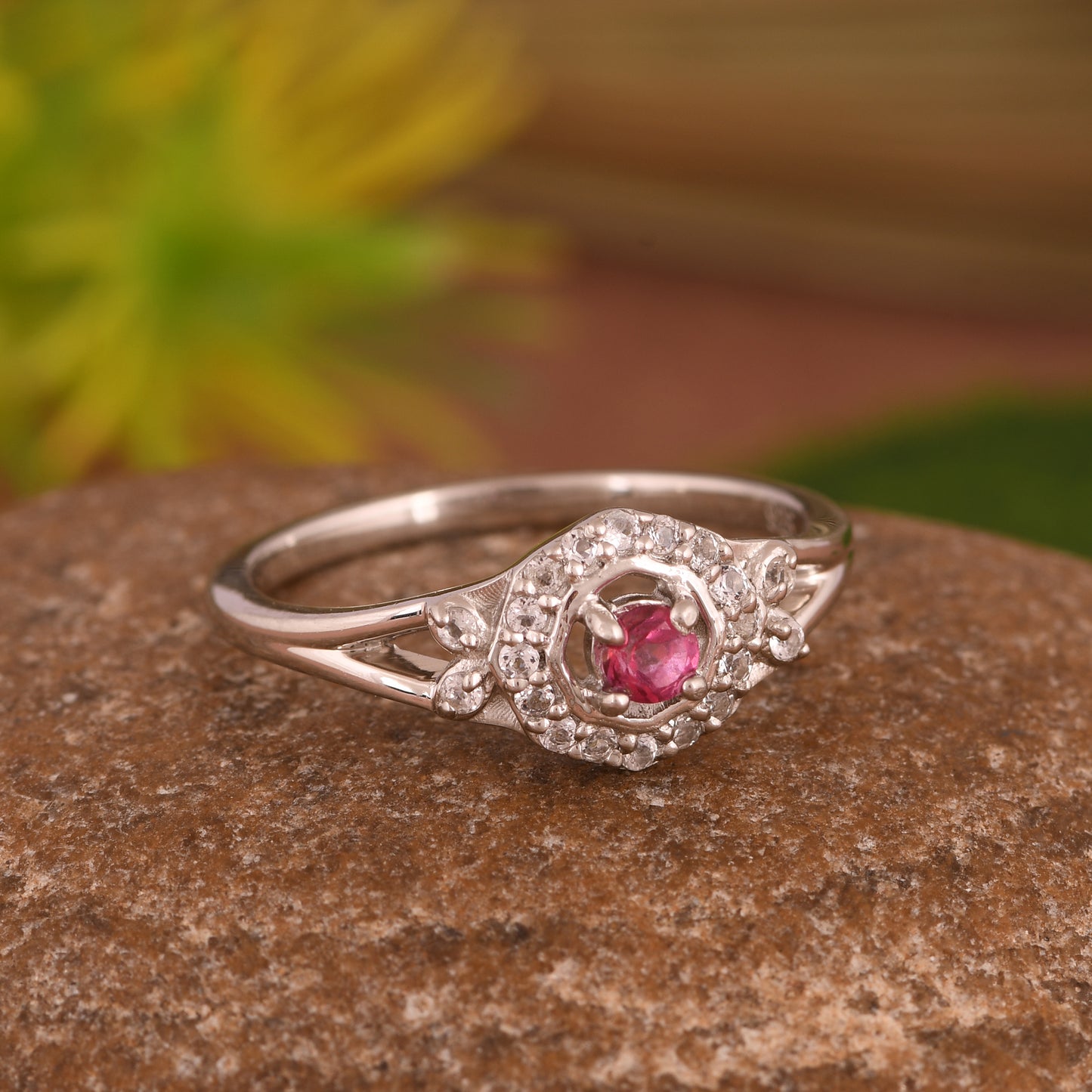 White Topaz & Pink Topaz Round 925 Sterling Silver Ring