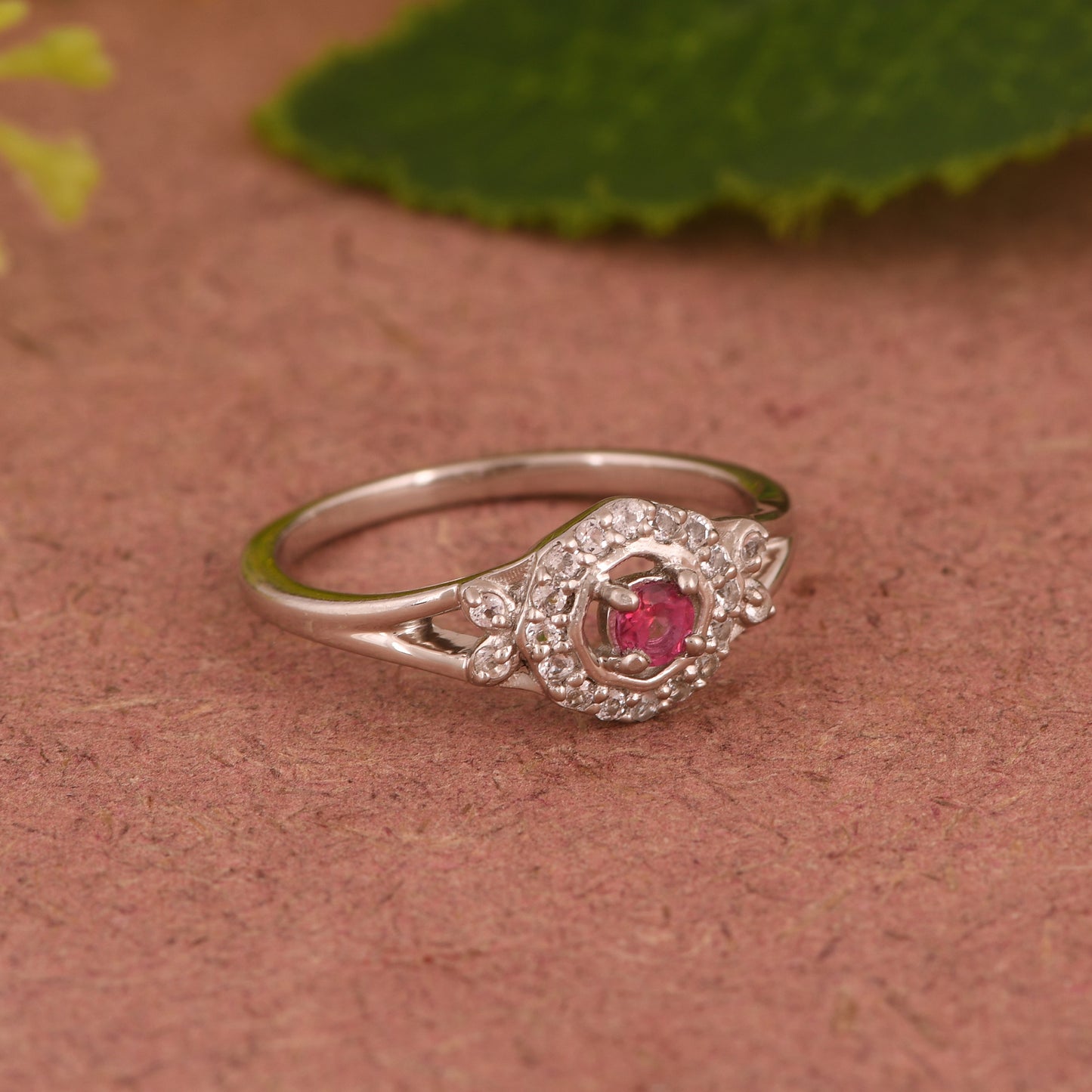 White Topaz & Pink Topaz Round 925 Sterling Silver Ring