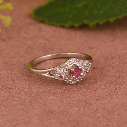 White Topaz & Pink Topaz Round 925 Sterling Silver Ring