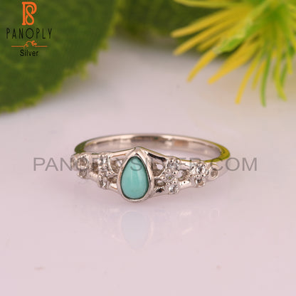 Arizona Turquoise & White Topaz S 925 Pear Ring