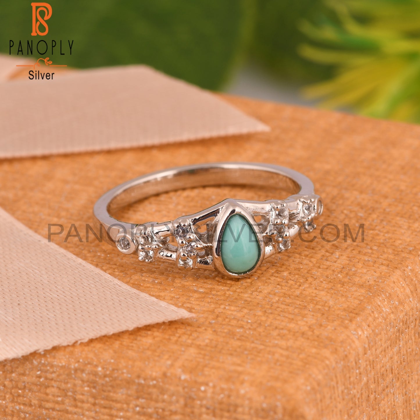 Arizona Turquoise & White Topaz S 925 Pear Ring