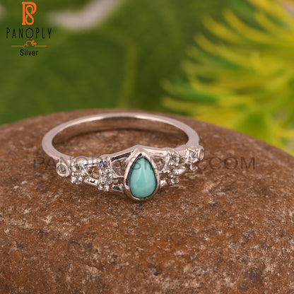 Arizona Turquoise & White Topaz S 925 Pear Ring