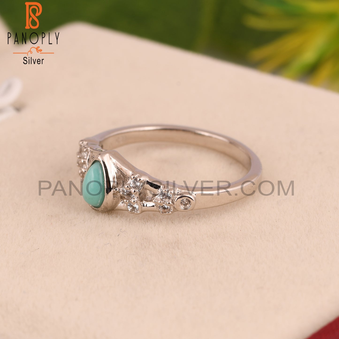 Arizona Turquoise & White Topaz S 925 Pear Ring