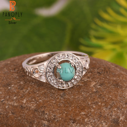 Arizona Turquoise & White Topaz 925 Sterling Silver Ring