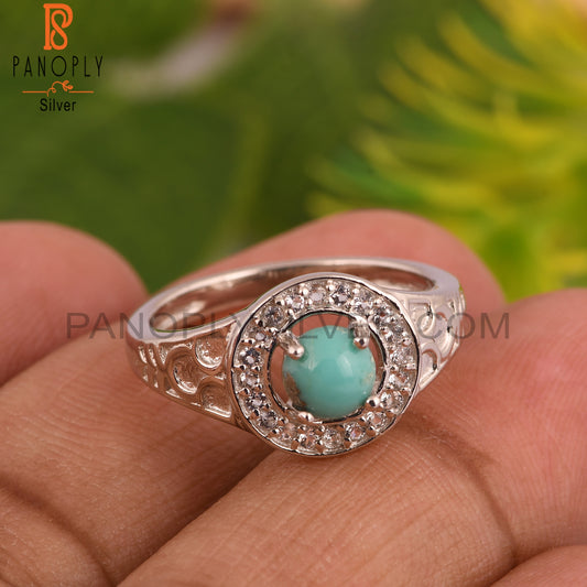 Arizona Turquoise & White Topaz 925 Sterling Silver Ring