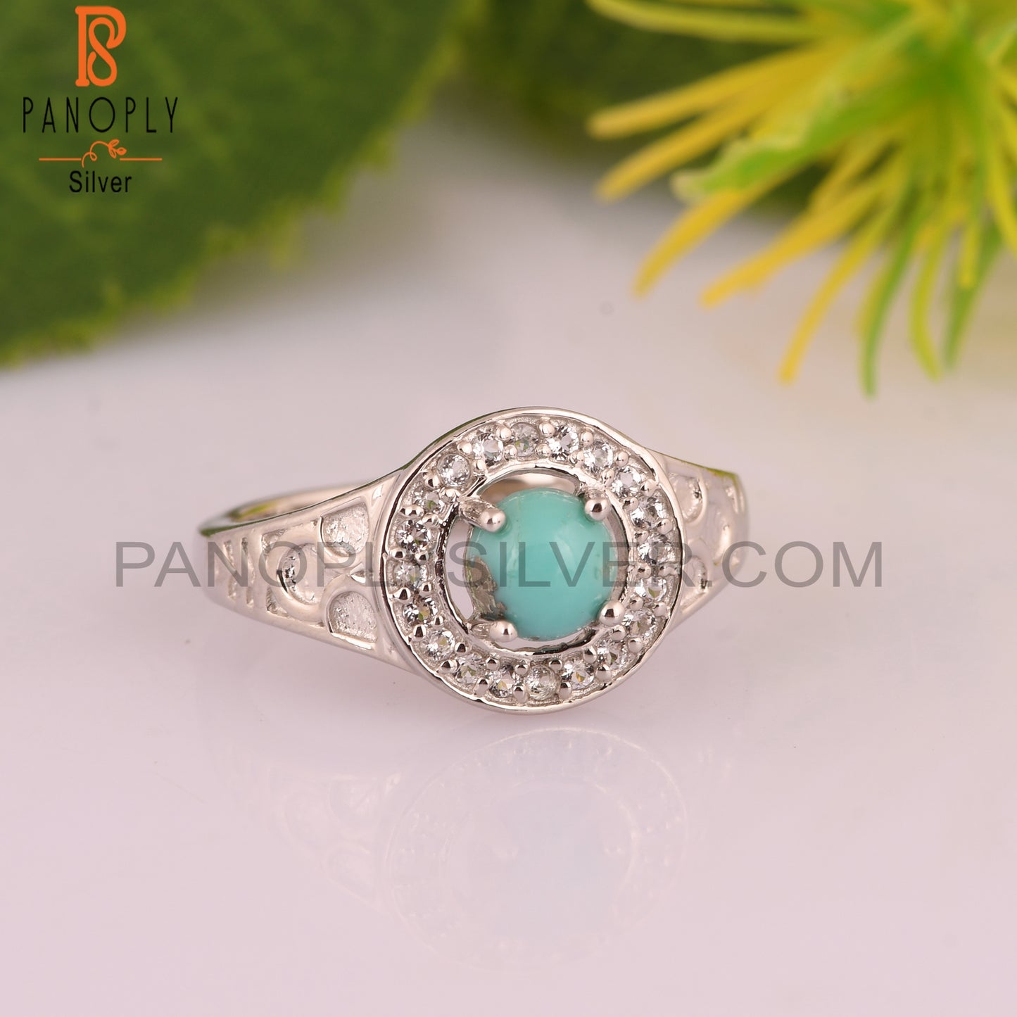 Arizona Turquoise & White Topaz 925 Sterling Silver Ring