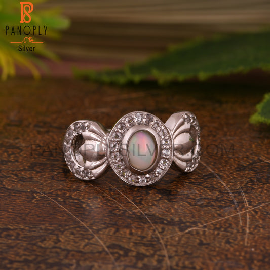 White Topaz & Ethiopian Opal Flower 925 Sterling Silver Ring