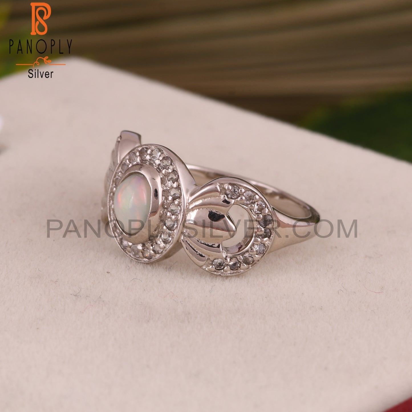 White Topaz & Ethiopian Opal Flower 925 Sterling Silver Ring