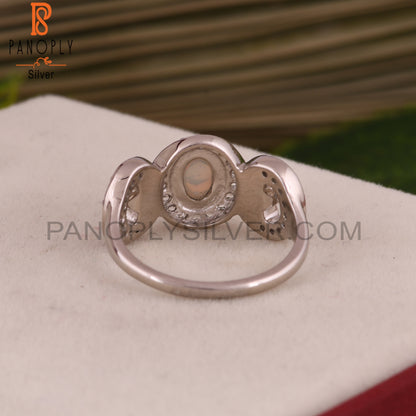 White Topaz & Ethiopian Opal Flower 925 Sterling Silver Ring