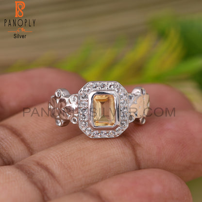 Citrine And White Topaz 925 Sterling Silver Ring