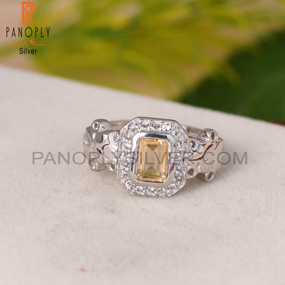Citrine And White Topaz 925 Sterling Silver Ring
