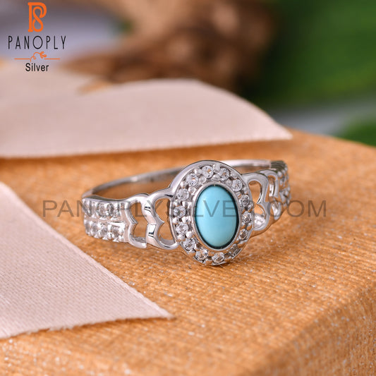White Topaz & Arizona Turquoise 925 Sterling Silver Ring