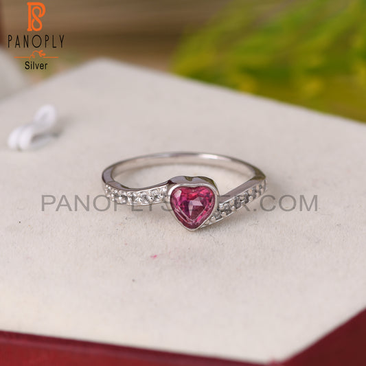 Pink Topaz & White Topaz Heart 925 Sterling Silver Ring