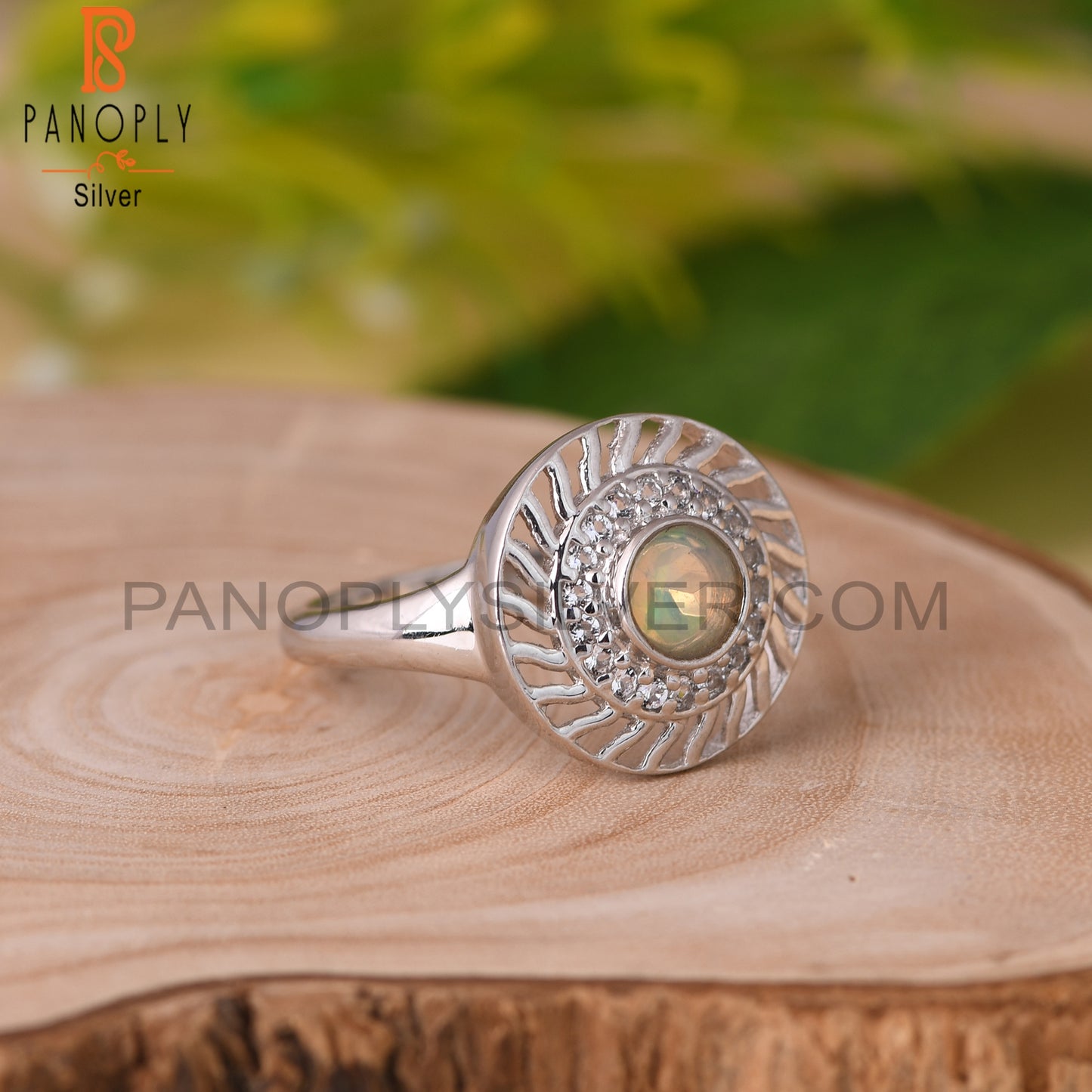 Ethiopian Opal & White Topaz Round 925 Sterling Silver Ring