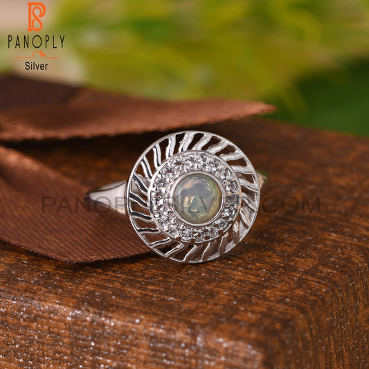 Ethiopian Opal & White Topaz Round 925 Sterling Silver Ring