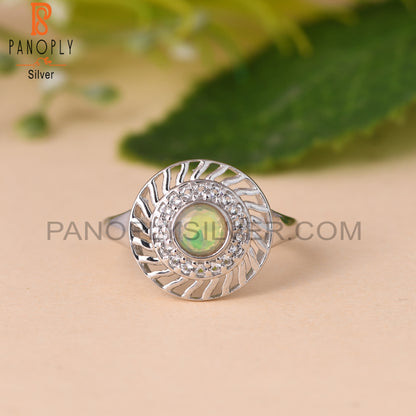 Ethiopian Opal & White Topaz Round 925 Sterling Silver Ring