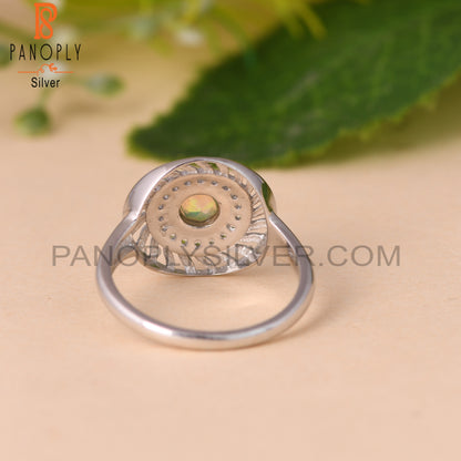 Ethiopian Opal & White Topaz Round 925 Sterling Silver Ring