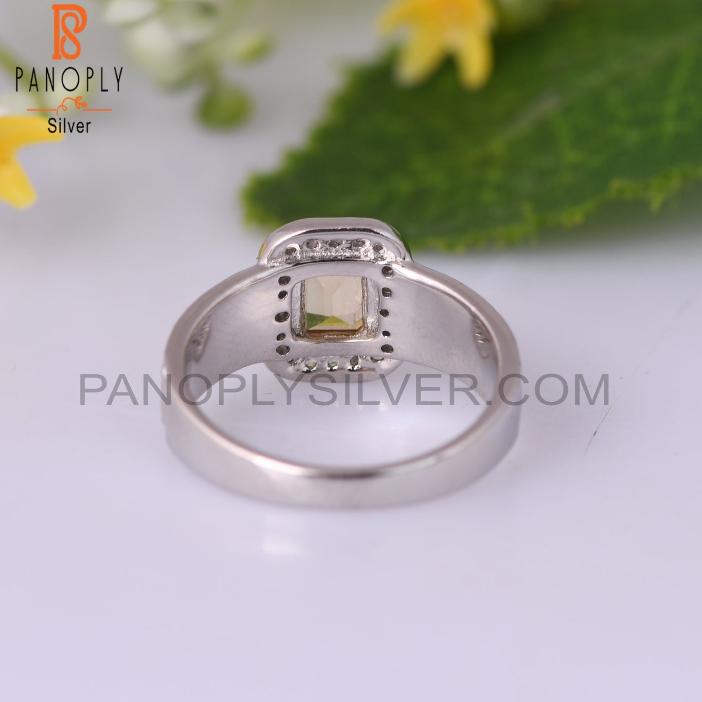 Citrine & White Topaz Cushion 925 Sterling Silver Ring