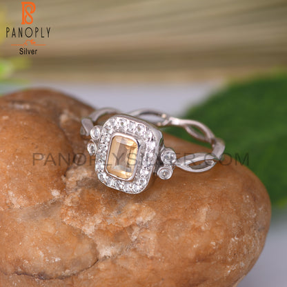 Citrine & White Topaz 925 Sterling Silver Twist Ring