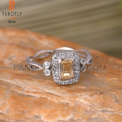 Citrine & White Topaz 925 Sterling Silver Twist Ring