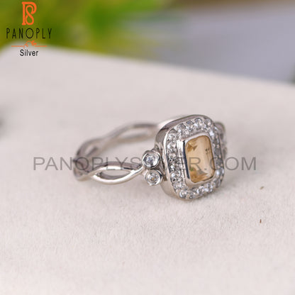 Citrine & White Topaz 925 Sterling Silver Twist Ring
