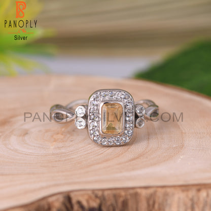 Citrine & White Topaz 925 Sterling Silver Twist Ring