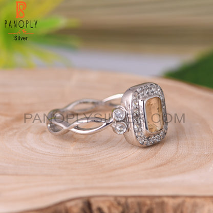 Citrine & White Topaz 925 Sterling Silver Twist Ring