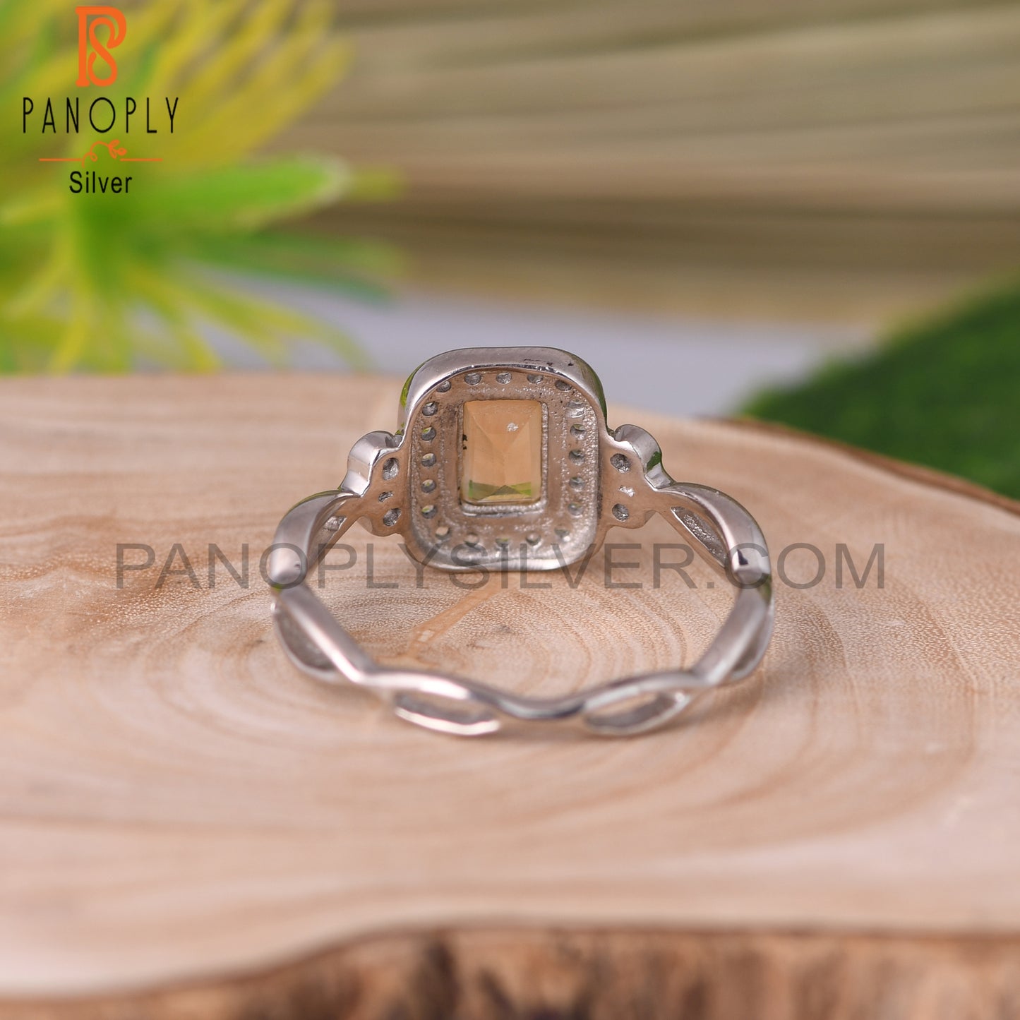 Citrine & White Topaz 925 Sterling Silver Twist Ring