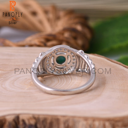 White Topaz & Arizona Turquoise Round 925 Sterling Silver Ring