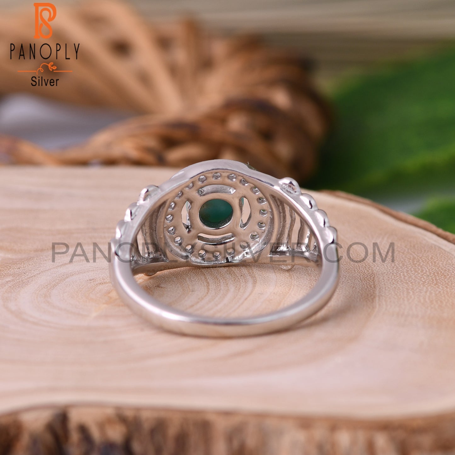 White Topaz & Arizona Turquoise Round 925 Sterling Silver Ring