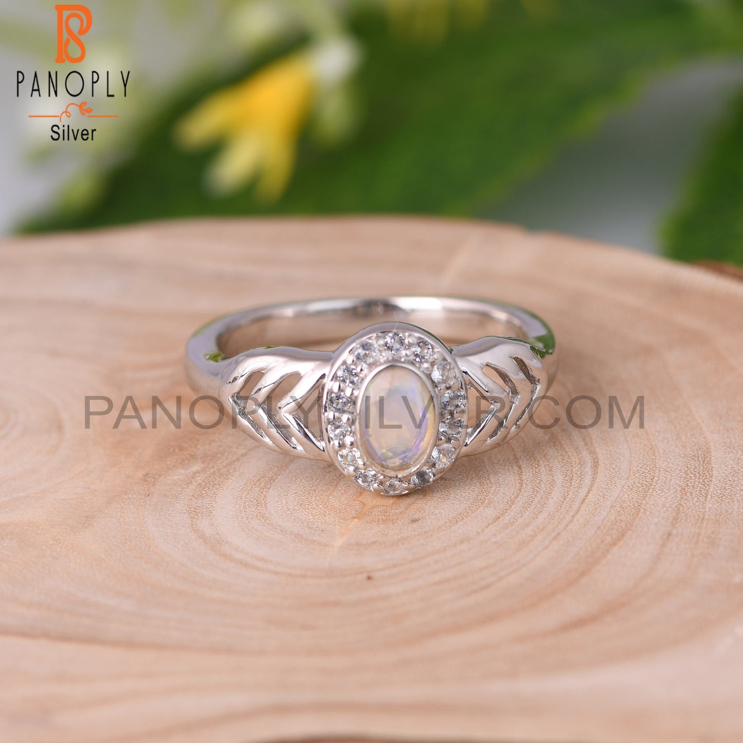 Ethiopian Opal & White Topaz 925 Sterling Silver Ring Women