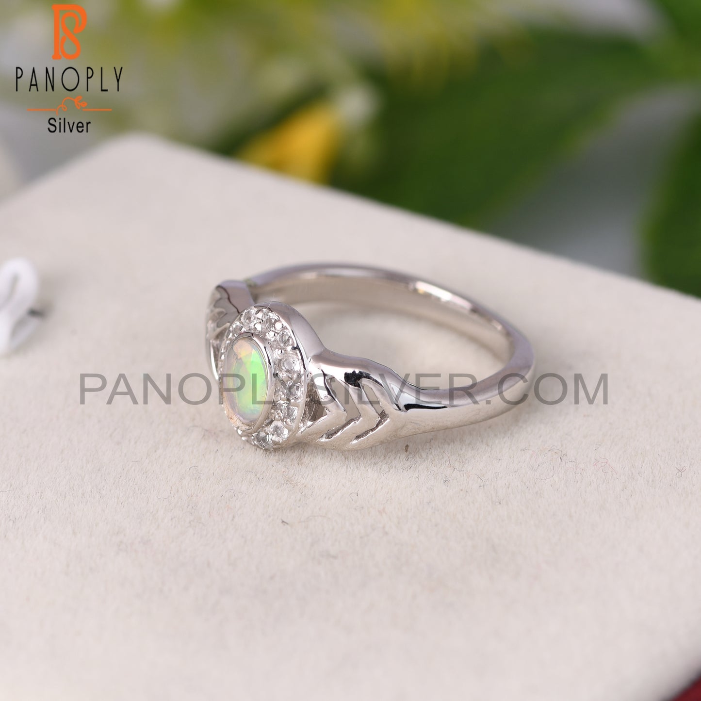 Ethiopian Opal & White Topaz 925 Sterling Silver Ring Women