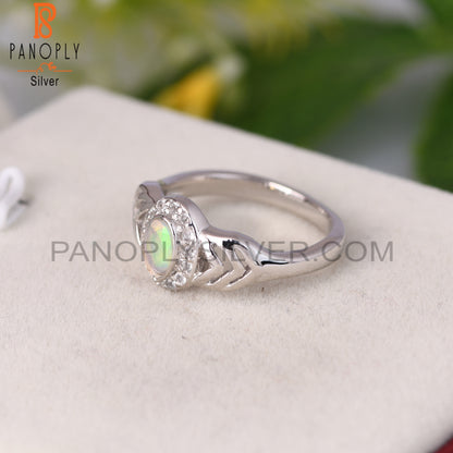 Ethiopian Opal & White Topaz 925 Sterling Silver Ring Women