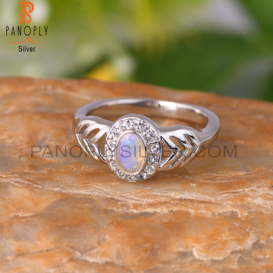 Ethiopian Opal & White Topaz 925 Sterling Silver Ring Women