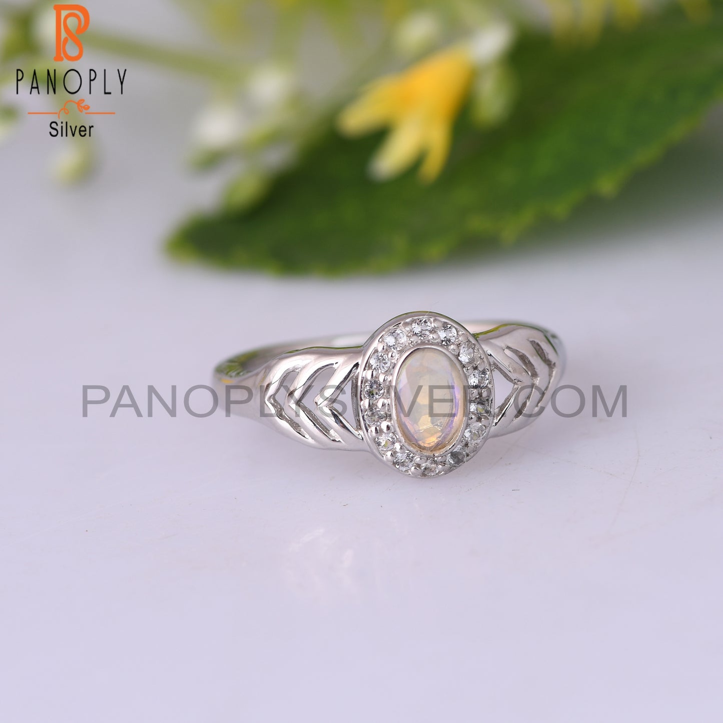 Ethiopian Opal & White Topaz 925 Sterling Silver Ring Women