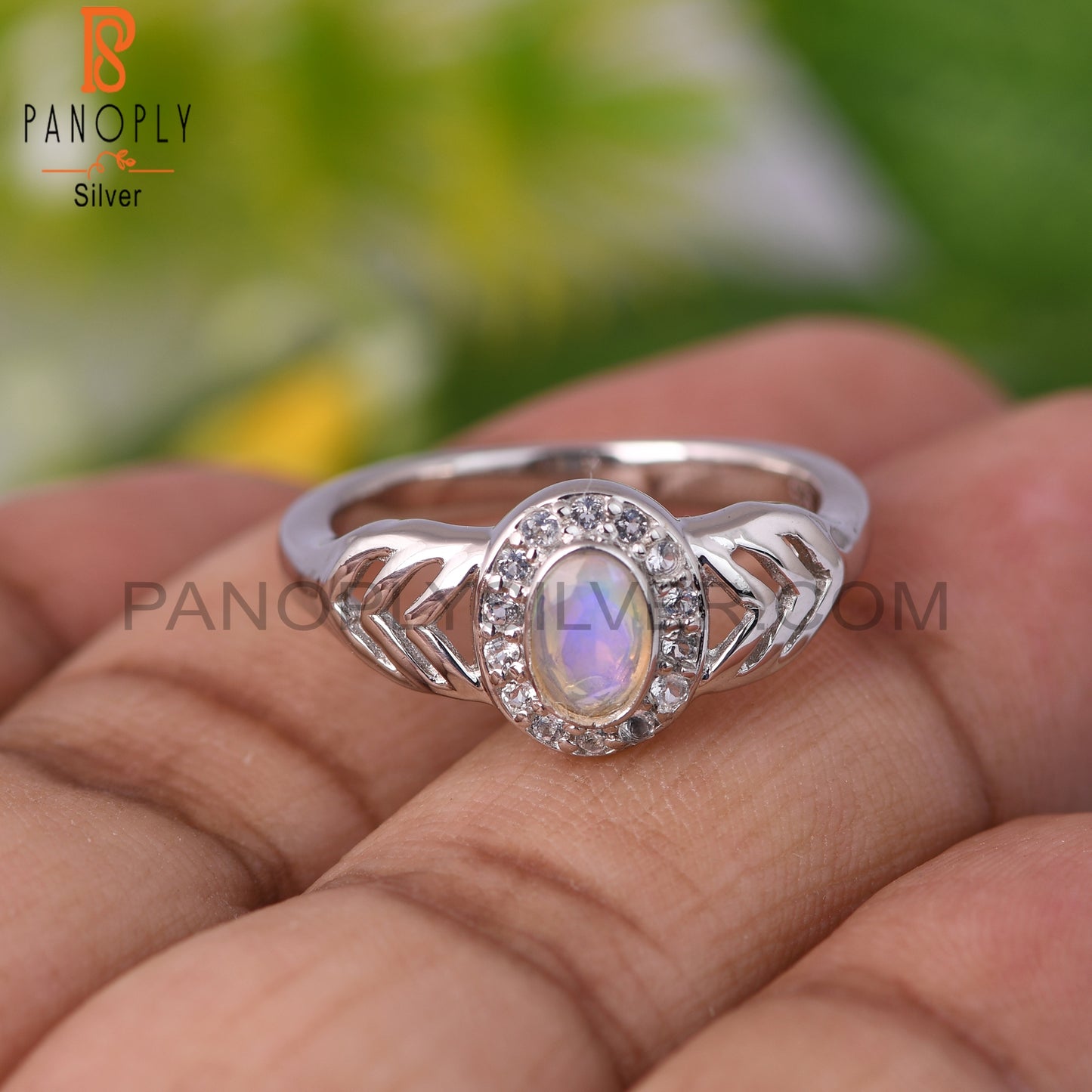 Ethiopian Opal & White Topaz 925 Sterling Silver Ring Women