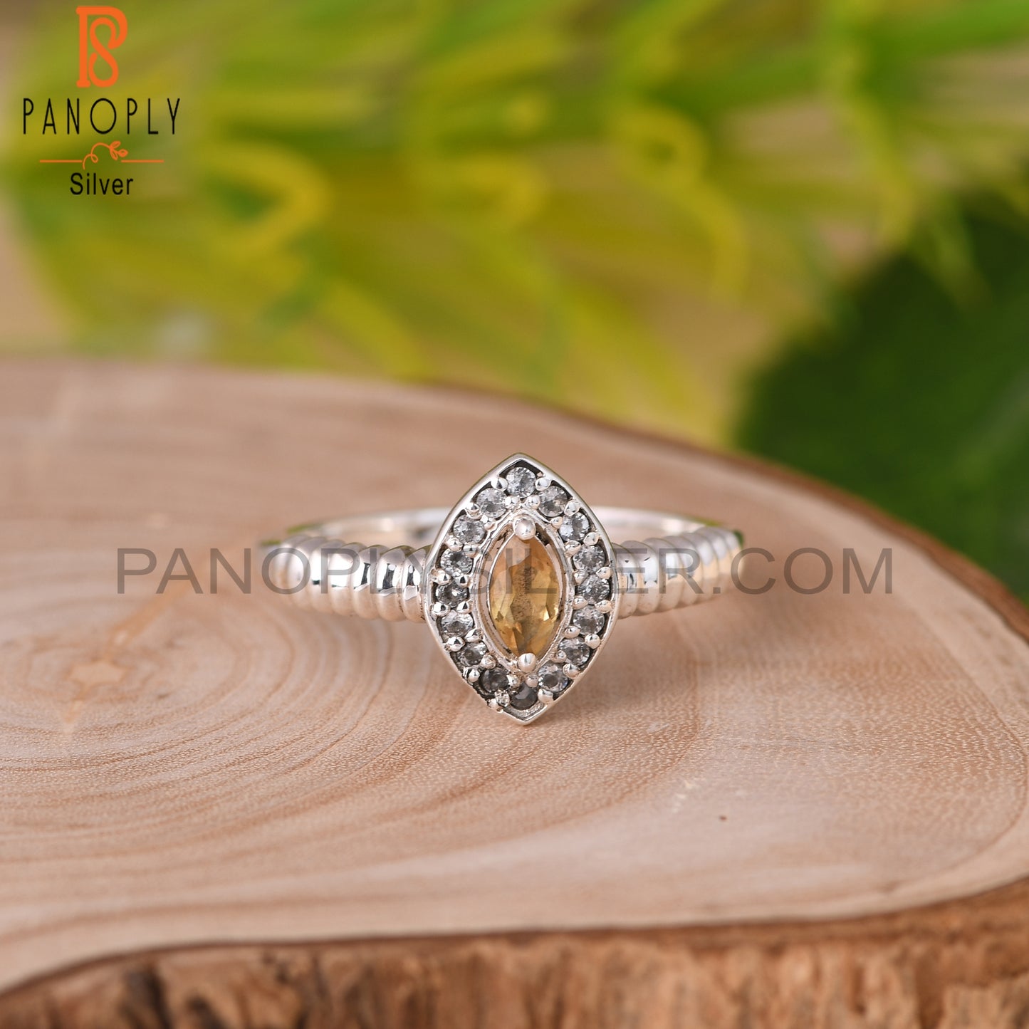 Citrine Cut & White Topaz Marquise 925 Silver Ring