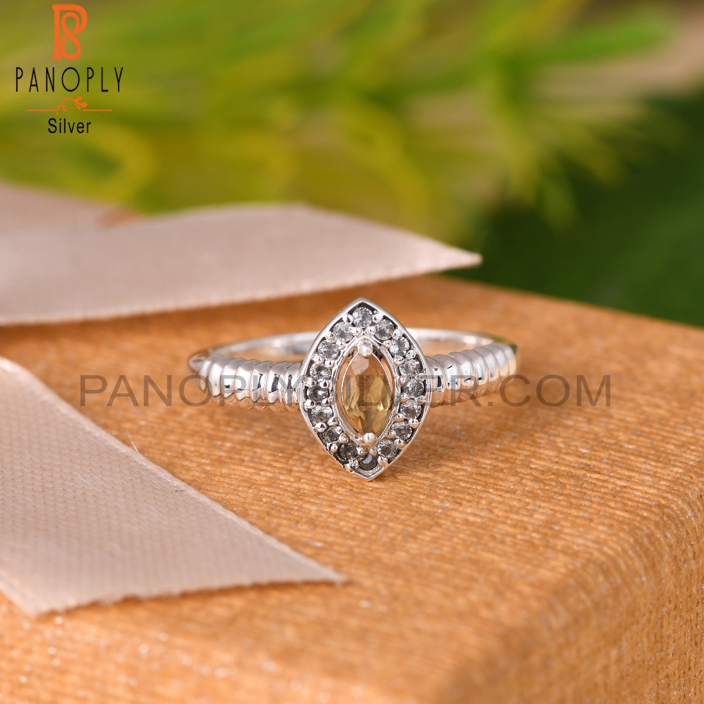 Citrine Cut & White Topaz Marquise 925 Silver Ring