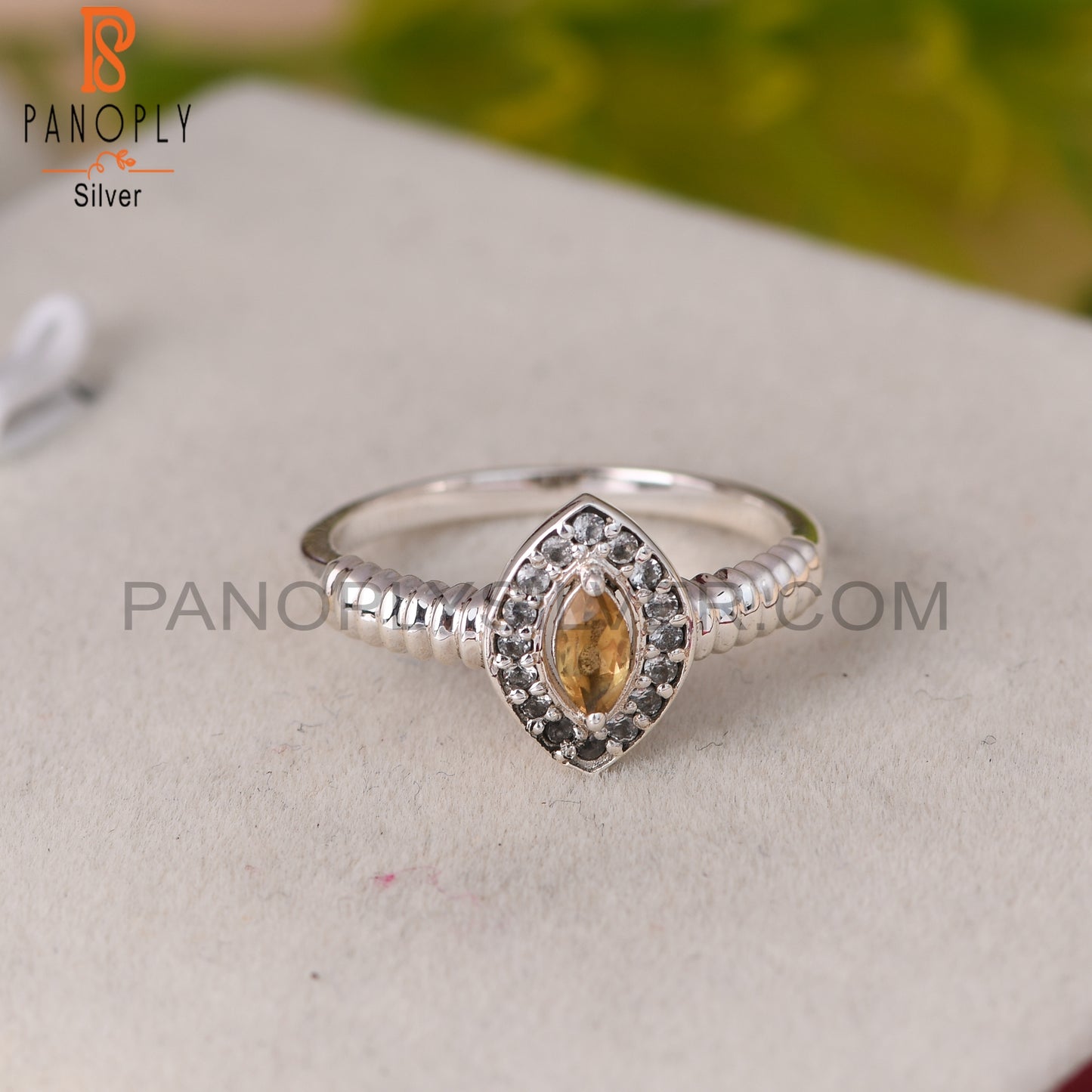 Citrine Cut & White Topaz Marquise 925 Silver Ring
