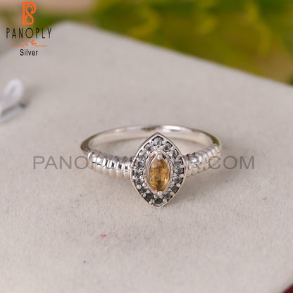 Citrine Cut & White Topaz Marquise 925 Silver Ring